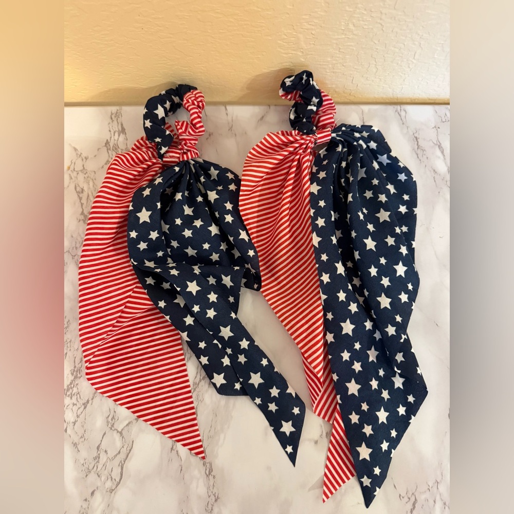 Red and Blue Star Patterned Kids Hair Scrunchies